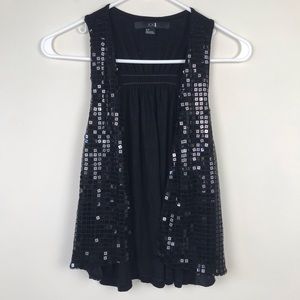 XXI  Black Vest Sequins Open Front Sz SP.